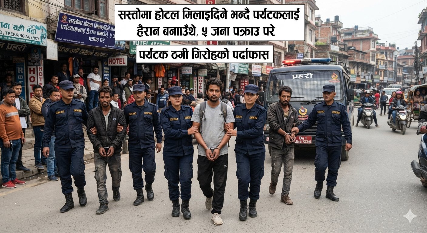 पोखरामा पर्यटकलाई होटल मिलाइदिने भन्दै हैरानी गर्ने ५ जना पक्राउ